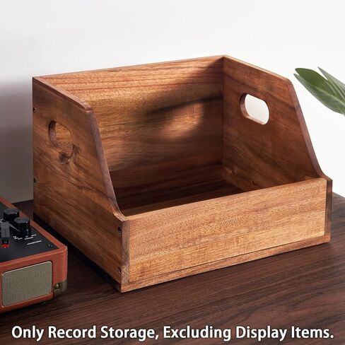 صندوق تخزين تسجيلات الفينيل من خشب أكاسيا - حامل تسجيل مكعب كلاسيكي، صندوق منظم الألبوم لأكثر من 60 سجلًا، ديكور المنزل وعرض المجموعة in Kuwait