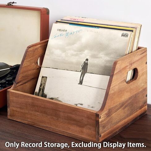 صندوق تخزين تسجيلات الفينيل من خشب أكاسيا - حامل تسجيل مكعب كلاسيكي، صندوق منظم الألبوم لأكثر من 60 سجلًا، ديكور المنزل وعرض المجموعة in Kuwait