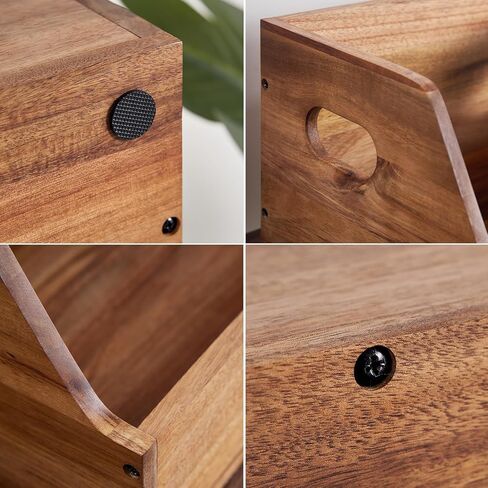 صندوق تخزين تسجيلات الفينيل من خشب أكاسيا - حامل تسجيل مكعب كلاسيكي، صندوق منظم الألبوم لأكثر من 60 سجلًا، ديكور المنزل وعرض المجموعة in Kuwait