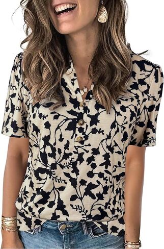 Womens Summer Tops Shorts Sleeve Shirts for Women Henley Neck Casual Vacation Clothes Women Clothing in Saudi Arabia