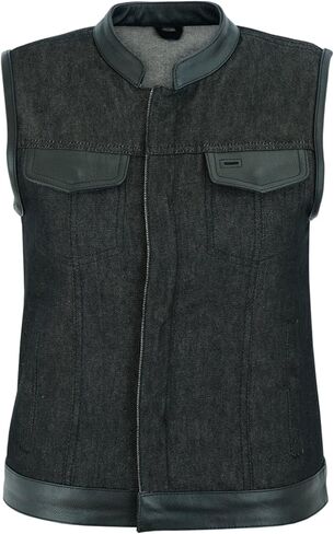 Daniel Smart Women’s Vest-Scoop Collar Design Black Denim Vest for Women with Leather Detailing and Inside Carry Pocket in Kuwait