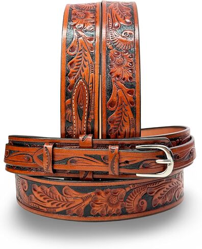 حزام جلدي غربي من رينجر، جلد محبب بالكامل منقوش بالزهور، حزام مسدس عالي التحمل من قطعة واحدة in Kuwait