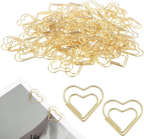 100Pcs Heart Gold Paper Clips, Cute Paper Clips, Metal Small Paperclips Love Shaped Bookmark Clip for Photo Wedding Invitations Document Decoration Note Sorting Organizer in Kuwait