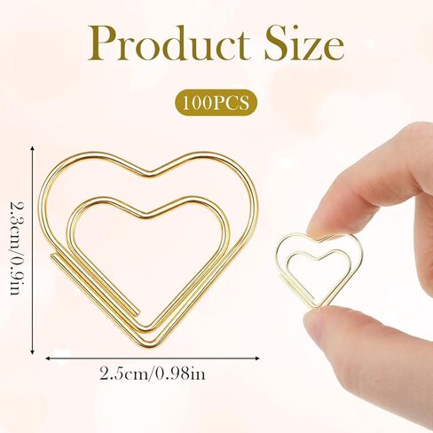 100Pcs Heart Gold Paper Clips, Cute Paper Clips, Metal Small Paperclips Love Shaped Bookmark Clip for Photo Wedding Invitations Document Decoration Note Sorting Organizer in Kuwait