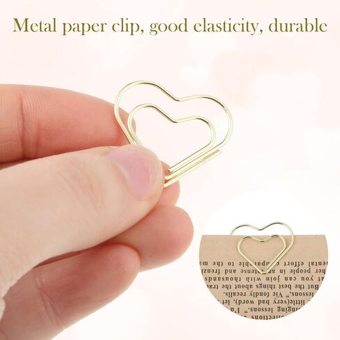 100Pcs Heart Gold Paper Clips, Cute Paper Clips, Metal Small Paperclips Love Shaped Bookmark Clip for Photo Wedding Invitations Document Decoration Note Sorting Organizer in Kuwait