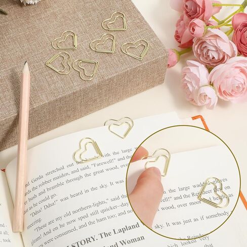 100Pcs Heart Gold Paper Clips, Cute Paper Clips, Metal Small Paperclips Love Shaped Bookmark Clip for Photo Wedding Invitations Document Decoration Note Sorting Organizer in Kuwait