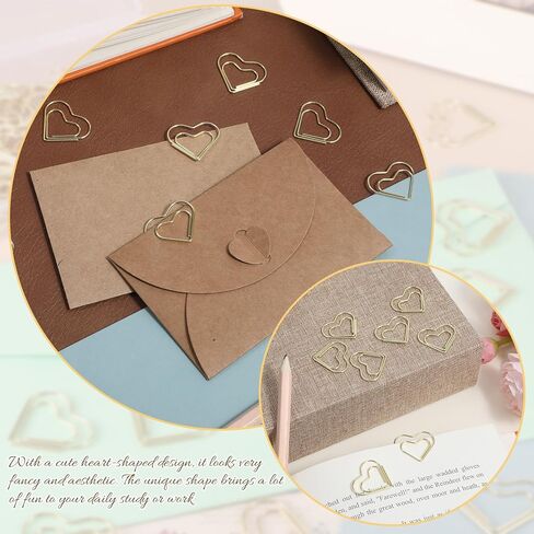 100Pcs Heart Gold Paper Clips, Cute Paper Clips, Metal Small Paperclips Love Shaped Bookmark Clip for Photo Wedding Invitations Document Decoration Note Sorting Organizer in Kuwait