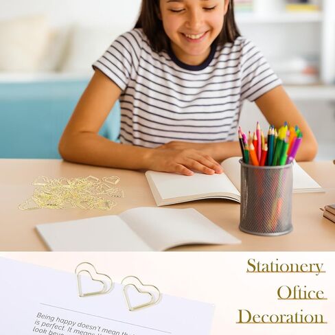 100Pcs Heart Gold Paper Clips, Cute Paper Clips, Metal Small Paperclips Love Shaped Bookmark Clip for Photo Wedding Invitations Document Decoration Note Sorting Organizer in Kuwait