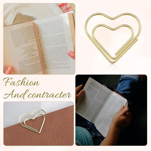 100Pcs Heart Gold Paper Clips, Cute Paper Clips, Metal Small Paperclips Love Shaped Bookmark Clip for Photo Wedding Invitations Document Decoration Note Sorting Organizer in Kuwait