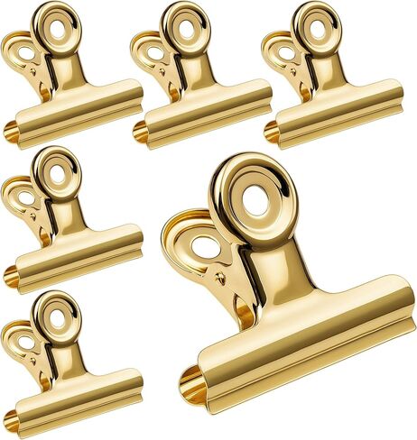 6PCS Bulldog Clip Gold Clips for Paper – Metal Binder Chip Retro Air Tight T Clamp Multi-Purpose for Food Bag Sealing Storage Hanging Invoice Bill, Kitchen Office Use, Heavy Duty Stainless Steel in Saudi Arabia