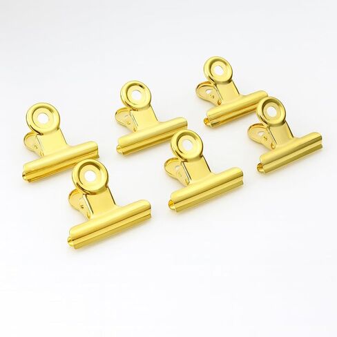 6PCS Bulldog Clip Gold Clips for Paper – Metal Binder Chip Retro Air Tight T Clamp Multi-Purpose for Food Bag Sealing Storage Hanging Invoice Bill, Kitchen Office Use, Heavy Duty Stainless Steel in Saudi Arabia