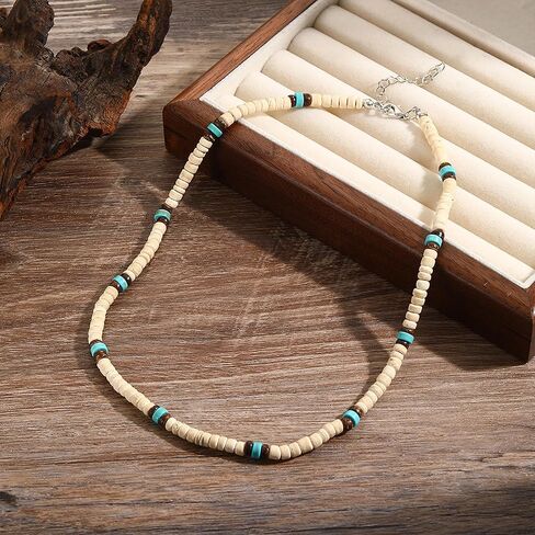 4 Pcs Puka Shell Necklace for Men, Summer Beach Necklace for Women and Men, Brown Coconut Shell Beaded Necklace, Mens Surfer Necklace Choker, Hawaiian Necklace for Men Women in Saudi Arabia