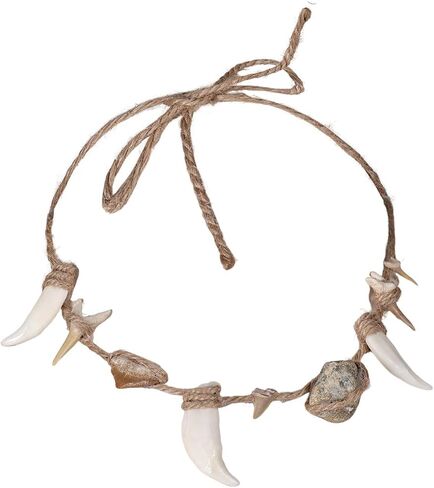 ماوي تأثيري حلي الدعائم حجر الحيوان العظام الأسنان قلادة ماوي ملابس الهالوين البدائية رجل الملحقات in Kuwait