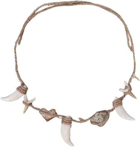 ماوي تأثيري حلي الدعائم حجر الحيوان العظام الأسنان قلادة ماوي ملابس الهالوين البدائية رجل الملحقات in Kuwait