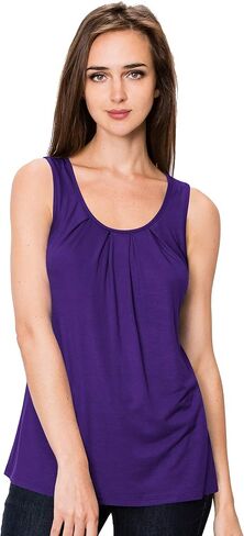 Lock and Love Women's Summer Sleeveless Scoop Neck Pleated Loose Fit Casual Tank Top in Saudi Arabia