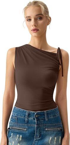 QINSEN Women's Sleeveless Tank Tops High Neck Double Lined Summer Crop Going Out Shirts in Saudi Arabia