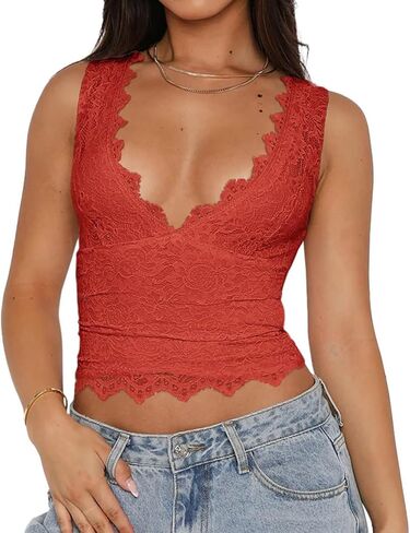 قطع علوية نسائية Y2K قصيرة بلون سادة مع فتحة رقبة على شكل V عميقة وفتحة رقبة على شكل V بدون أكمام بدون أكمام ملابس خروج in Kuwait