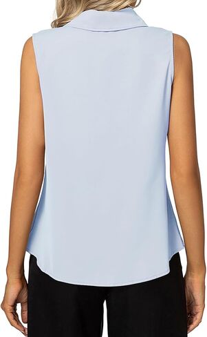 Women's Sleeveless Button Down Shirts Classic Collared Blouse Tops Basic Solid Business Casual Tank Tops in Saudi Arabia