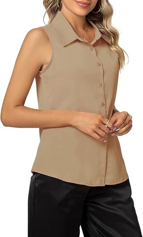 Women's Sleeveless Button Down Shirts Classic Collared Blouse Tops Basic Solid Business Casual Tank Tops in Saudi Arabia