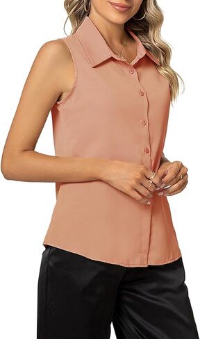 Women's Sleeveless Button Down Shirts Classic Collared Blouse Tops Basic Solid Business Casual Tank Tops in Saudi Arabia