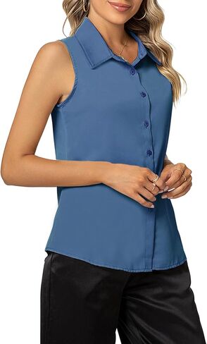 Women's Sleeveless Button Down Shirts Classic Collared Blouse Tops Basic Solid Business Casual Tank Tops in Saudi Arabia