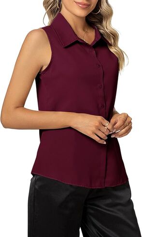 Women's Sleeveless Button Down Shirts Classic Collared Blouse Tops Basic Solid Business Casual Tank Tops in Saudi Arabia