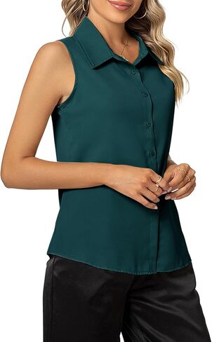 Women's Sleeveless Button Down Shirts Classic Collared Blouse Tops Basic Solid Business Casual Tank Tops in Saudi Arabia
