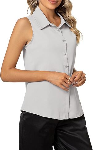 Women's Sleeveless Button Down Shirts Classic Collared Blouse Tops Basic Solid Business Casual Tank Tops in Saudi Arabia