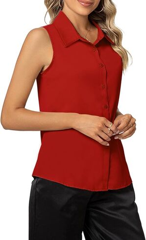 Women's Sleeveless Button Down Shirts Classic Collared Blouse Tops Basic Solid Business Casual Tank Tops in Saudi Arabia