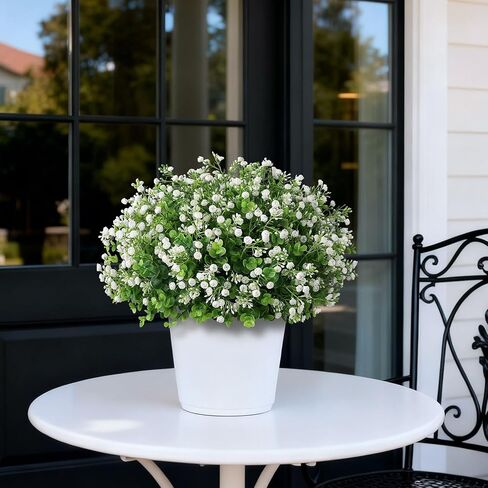 Artificial Eucalyptus with Baby's Breath Topiary Ball Trees - 2 Set Plastic Faux Eucalyptus Plants in Pot, Sun Resistant Fake Greenery Potted Bushes for Front Door Farmhouse Garden Porch Decor in Kuwait