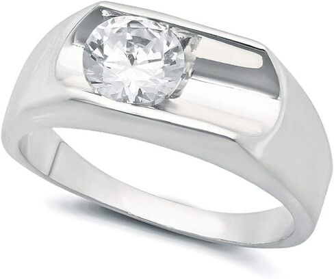 مجموعة Bling Factory الكلاسيكية ذات الحافة العميقة وخاتم سوليتير تشيكوسلوفاكيا المطلي بالروديوم in Kuwait