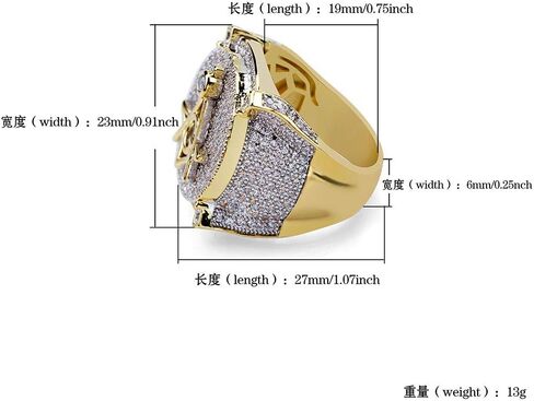 مثلج خارج ريترو AG الماسونية الدائري 18K مطلية بالذهب بلينغ تشيكوسلوفاكيا مقلد الماس الهيب هوب الدائري للرجال in Kuwait