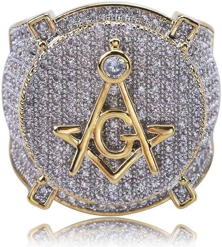 مثلج خارج ريترو AG الماسونية الدائري 18K مطلية بالذهب بلينغ تشيكوسلوفاكيا مقلد الماس الهيب هوب الدائري للرجال in Kuwait