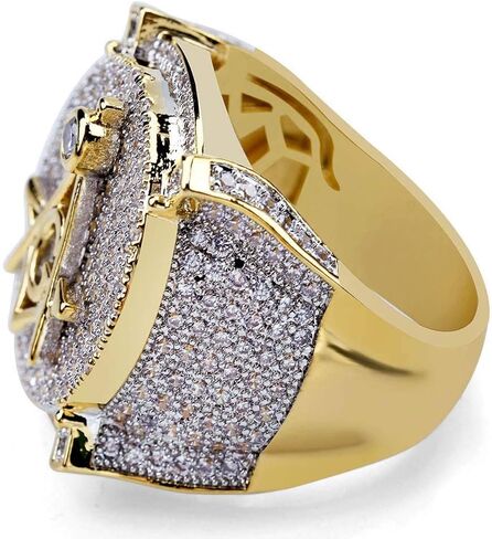 مثلج خارج ريترو AG الماسونية الدائري 18K مطلية بالذهب بلينغ تشيكوسلوفاكيا مقلد الماس الهيب هوب الدائري للرجال in Kuwait