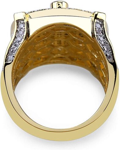 مثلج خارج ريترو AG الماسونية الدائري 18K مطلية بالذهب بلينغ تشيكوسلوفاكيا مقلد الماس الهيب هوب الدائري للرجال in Kuwait