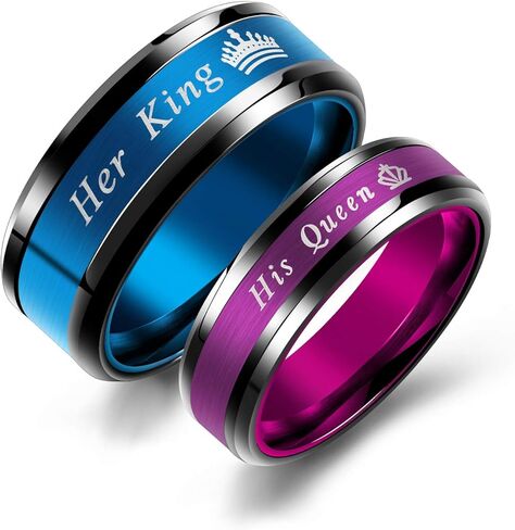 INSEA 2pcs His Queen & Her King Crown Couple Rings His and Her Wedding Engagement Band Anniversary Promise Rings Set for Him and Her Valentine's Gifts in Kuwait