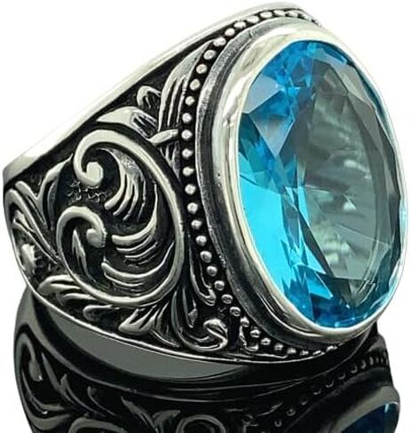 Silver Aquamarine Stone Ring, Man Handmade Sterling Silver Ring, Ottoman Style Ring, 925k Sterling Silver Ring, Gift For Him in Kuwait