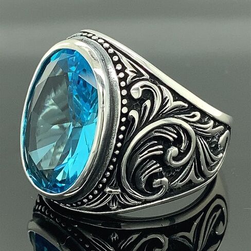 Silver Aquamarine Stone Ring, Man Handmade Sterling Silver Ring, Ottoman Style Ring, 925k Sterling Silver Ring, Gift For Him in Kuwait