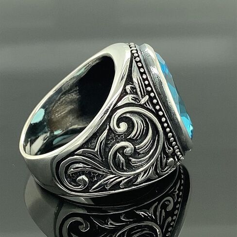 Silver Aquamarine Stone Ring, Man Handmade Sterling Silver Ring, Ottoman Style Ring, 925k Sterling Silver Ring, Gift For Him in Kuwait