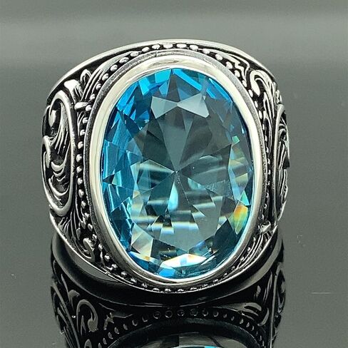 Silver Aquamarine Stone Ring, Man Handmade Sterling Silver Ring, Ottoman Style Ring, 925k Sterling Silver Ring, Gift For Him in Kuwait