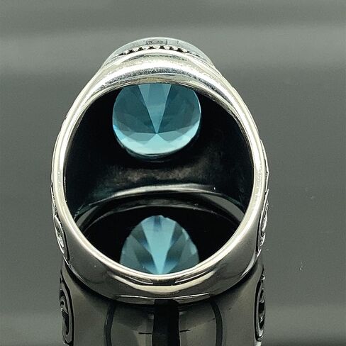 Silver Aquamarine Stone Ring, Man Handmade Sterling Silver Ring, Ottoman Style Ring, 925k Sterling Silver Ring, Gift For Him in Kuwait