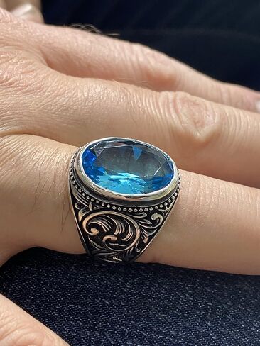 Silver Aquamarine Stone Ring, Man Handmade Sterling Silver Ring, Ottoman Style Ring, 925k Sterling Silver Ring, Gift For Him in Kuwait
