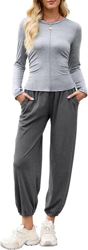 طقم ملابس نسائي مريح مكون من قطعتين طقم ألوان بأكمام طويلة وبلوزات للركض وسراويل رياضية وبدلات رياضية طقم تمرين in Kuwait