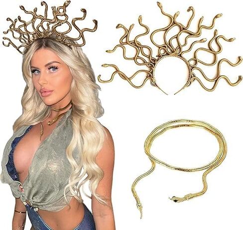 JeVenis Medusa Headpiece Medusa Crown Gold Snake Headband Costume Accessories Goddess Women Halloween Christmas Party Costume in Saudi Arabia