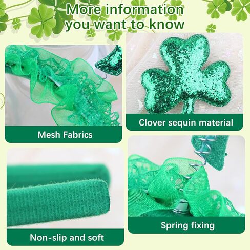 Totelux عيد القديس باتريك عقال بريق الترتر شامروك الشعر الفرقة البرسيم الأخضر إكسسوارات الشعر للنساء الفتيات الأيرلندية احتفالي تأثيري حلي موكب لوازم الديكور الطرف in Kuwait