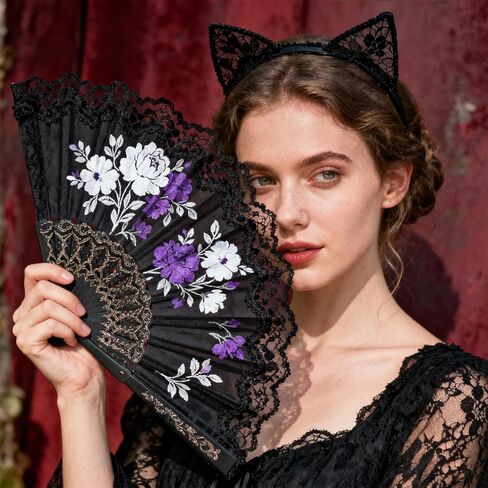 6PCS Lace Cat Ears Headbands - Black Lace Headwear for Women Fashion - Black Fancy Dress Hair Band for Cosplay, Costume Accessories, Party Decoration, for Age18+ in Saudi Arabia