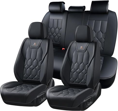 Huidasource Seat Covers Full Set, Universal Fit for Most Cars SUVs Trucks, Full Coverage Leather Car Seat Cover, Airbag, Cupholder Compatible, Seat Function Retain, Velcro Adjustable, Black in Kuwait