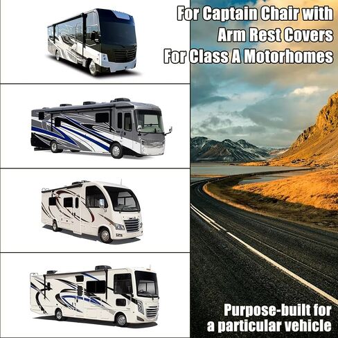Jokuye 2 قطعة أغطية مقاعد RV لكرسي الكابتن مع أغطية مسند الذراع، تصميم مريح قابل للتمدد للمنازل المتنقلة من الفئة A، سهل التركيب - بني in Saudi Arabia