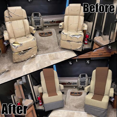 Jokuye 2 قطعة أغطية مقاعد RV لكرسي الكابتن مع أغطية مسند الذراع، تصميم مريح قابل للتمدد للمنازل المتنقلة من الفئة A، سهل التركيب - بني in Saudi Arabia