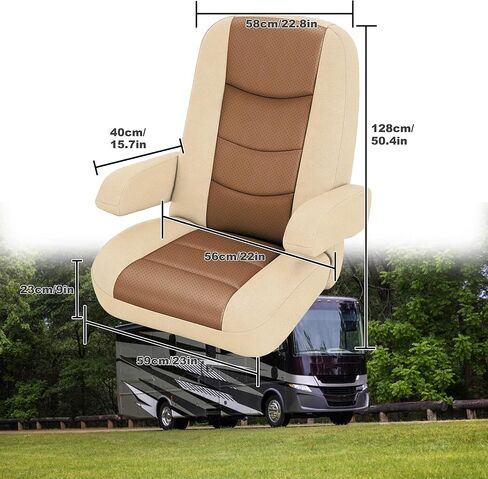 Jokuye 2 قطعة أغطية مقاعد RV لكرسي الكابتن مع أغطية مسند الذراع، تصميم مريح قابل للتمدد للمنازل المتنقلة من الفئة A، سهل التركيب - بني in Saudi Arabia